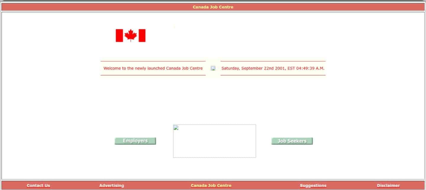 Canada Job Centre original website screenshot from September 22 2001 captured by Internet Archive